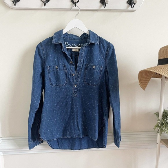 Madewell Tops - madewell polka dot denim popover shirt medium